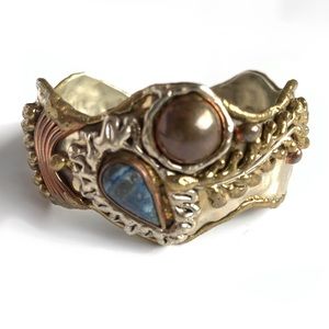 Vintage 70s Brutalist Cuff, mixed metals bracelet